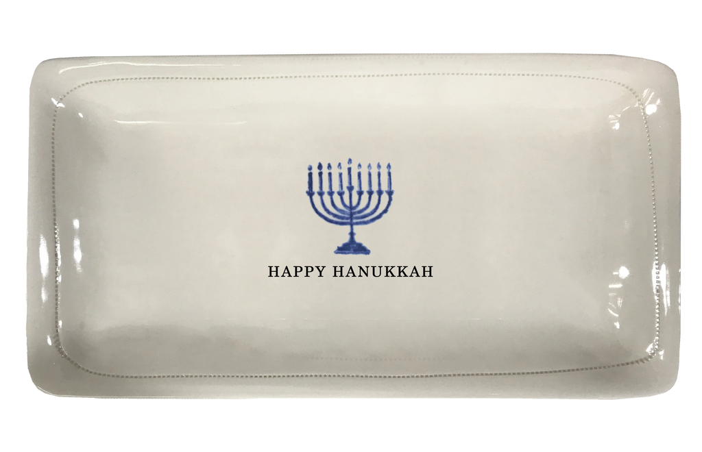 Hanukkah w/menorah.- Porcelain Platter 11.5" x 5.5"